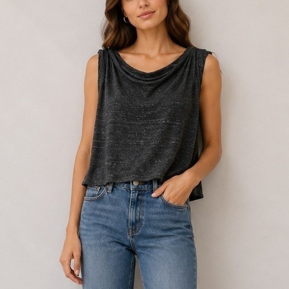 Tucker by Gaby Basora Charcoal Boatneck Cropped Jersey Sleeveless Top | Size L